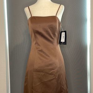 JS BOUTIQUE NWT chocolate brown simple tea length cocktail dress